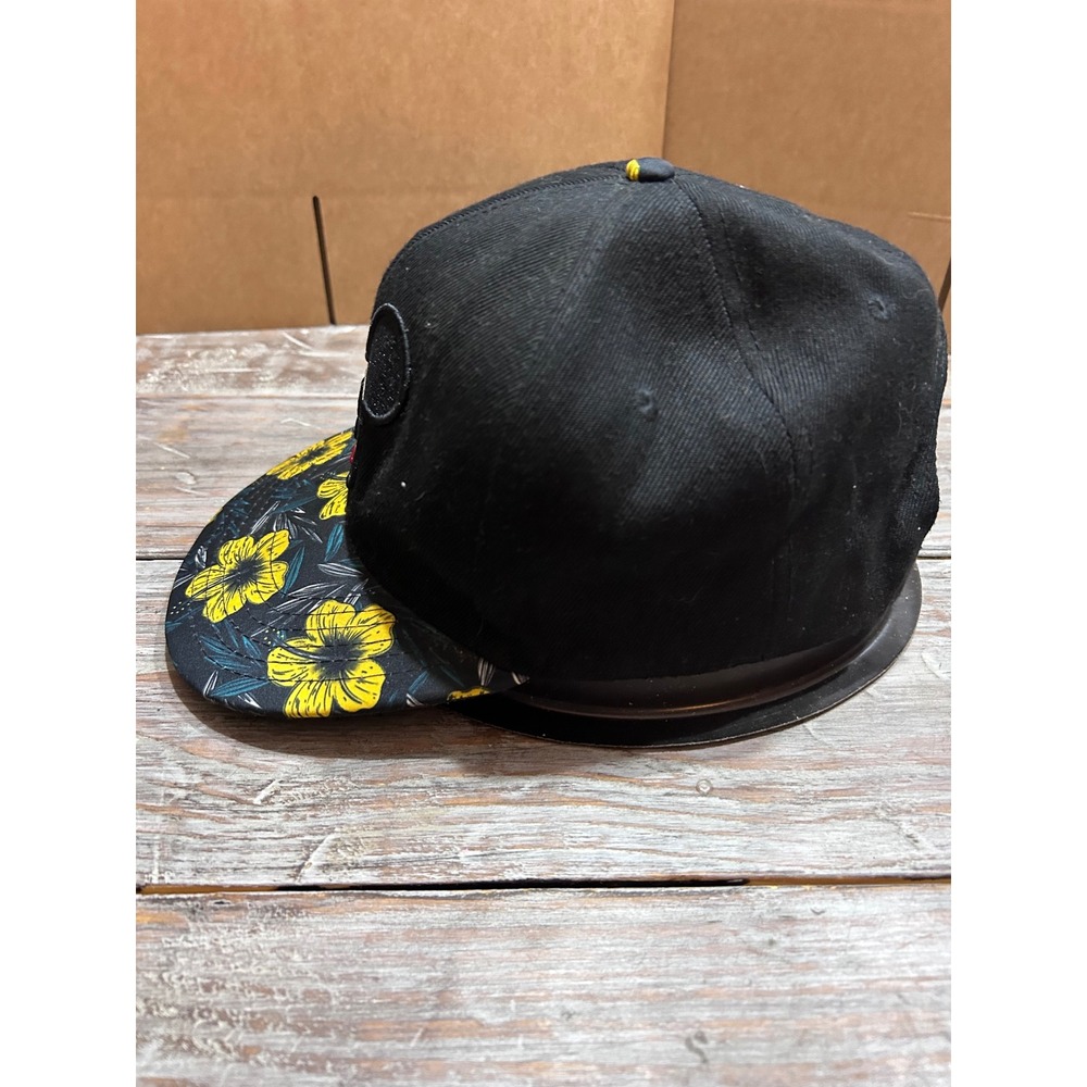 Disney Mickey Mouse Snapback Hat Black Tropical Floral Hibiscus Flat Bill Cap - Picture 2 of 6